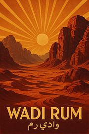 Wadi Rum Vintage Poster - Maanvallei & Rood Zand Kunst van Travel Shop