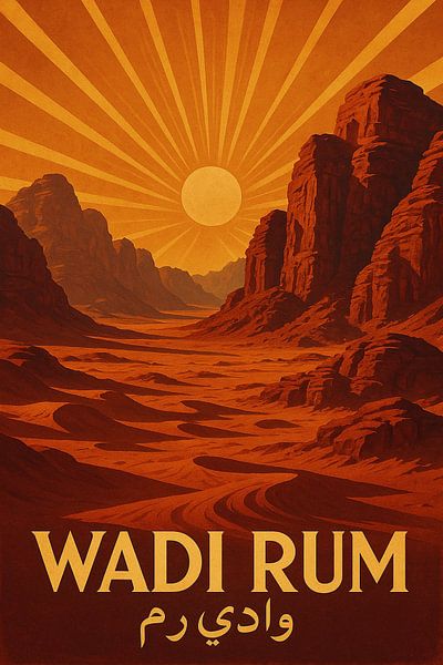 Wadi Rum Vintage Poster – Valley of the Moon &amp; Red Sand Art by Travel Shop