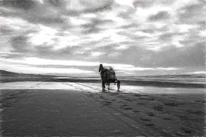 horse and sulky at the beach van eric van der eijk