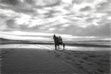 Pferd und Sulky am Strand von eric van der eijk