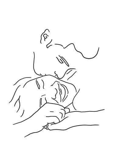 We belong together! (line drawing in love couple portrait man woman kiss kiss love black and white b by Natalie Bruns