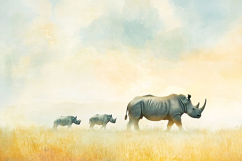 Rhinos in the savannah painting by Imperial Art House
