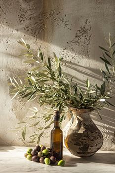 Olijven en olijfolie stilleven
