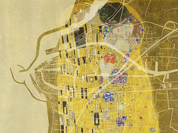 Kaart van Harlingen met de Kus van Gustav Klimt van Map Art Studio