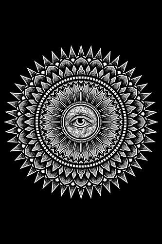 Heilige Oog-mandala in zwart-wit