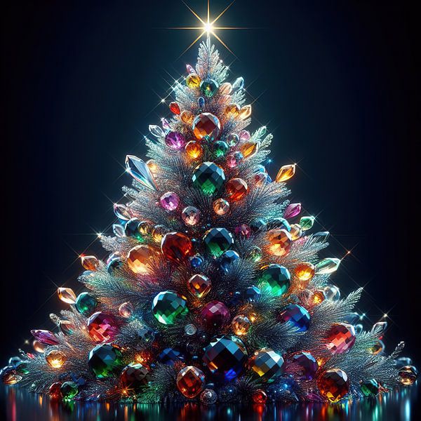 Kerstboom met kleurrijke glazen kerstballen van Laly Laura