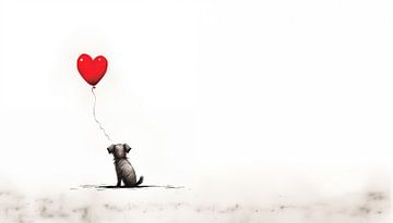 Dog with balloon (heart) panorama by TheXclusive Art