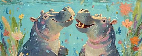 Cheerful hippos by Eye catching paintings