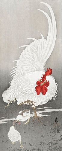 Rooster and three chicks (1900 - 1910) by Ohara Koson