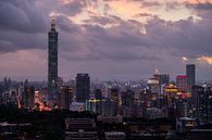 View over the skyline of Taipei (Xinyi) with a purple sky in the evening just after sunset by Michiel Dros thumbnail