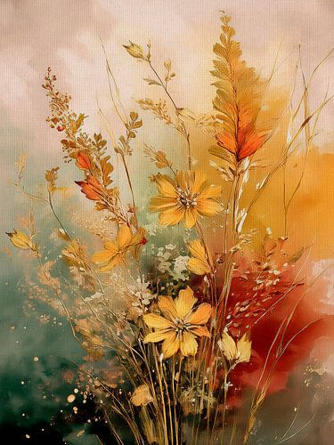 Gouden herfst: Bloemen en grassen in de middagzon.