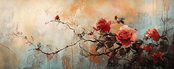 Bloemenkunst | Sierlijke Rozen Takken van ARTEO Schilderijen