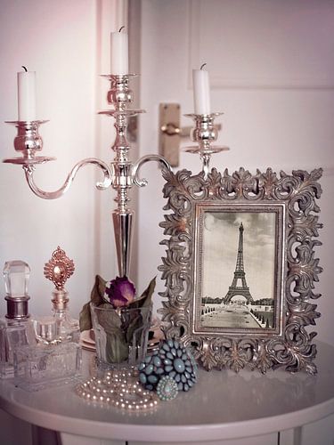 Pastel pink vintage Eiffel Tower in photo frame