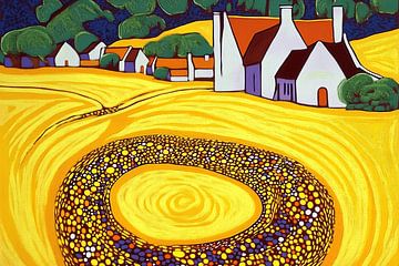 Kleurrijk landschap in pointillistische stijl van Ton Kuijpers