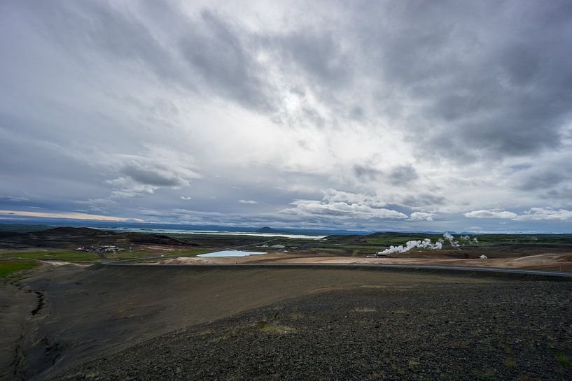 Iceland - Geothermal area and mountain landscape near myvatn from  volcano by adventure-photos