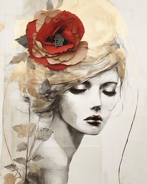 Modern portrait in red and gold by Carla Van Iersel