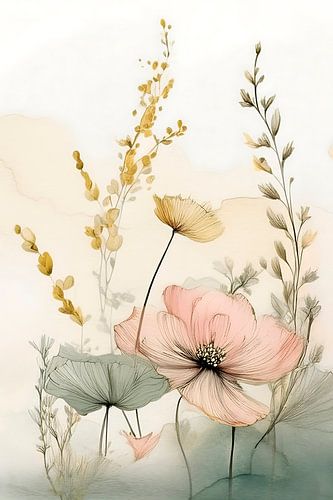 Botanische Illustration: Verträumtes Mohnbild