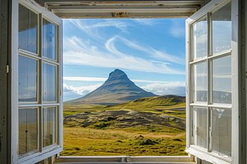 Uitzicht vanuit het raam op Kirkjufell van Poster Art Shop