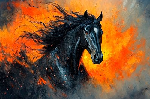 Zwart paard onder vuur spreuk