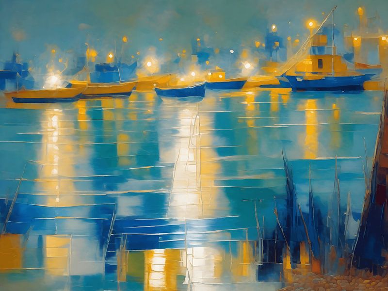 Boten in de haven van Jolique Arte