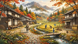 Japanese Autumn Harvest Village by my pixel art