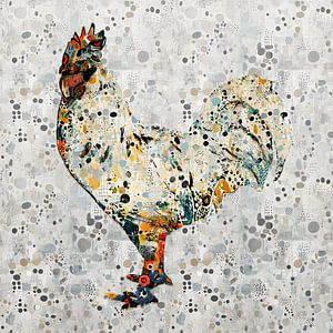 White rooster semi-abstract with pattern