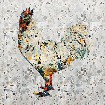 Witte haan semi-abstract met patroon