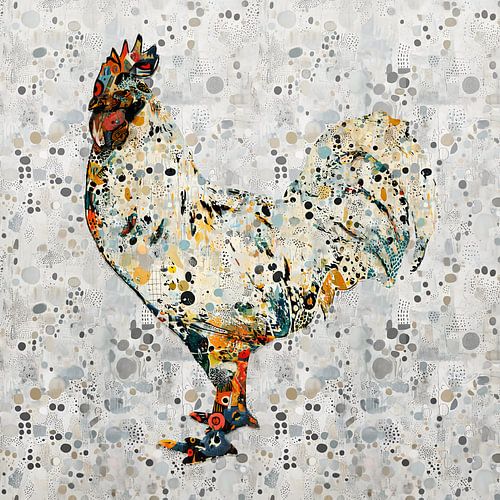 Witte haan semi-abstract met patroon