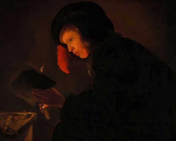 Jonge man bij kaarslicht - Christiaen Jansz- Dusart van Accessible Art