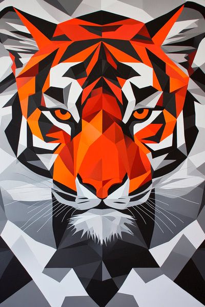 Geometric tiger motif in bright colours by Poster Art Shop