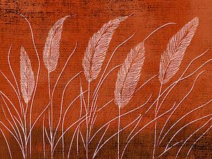 Botanische Illustration: Blühende Gräser auf Leinen