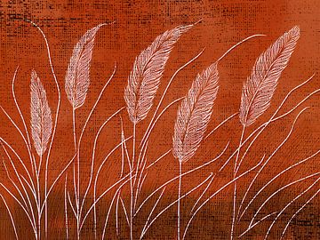 Botanische illustratie: Bloeiende grassen op linnen van Studio Pieternel