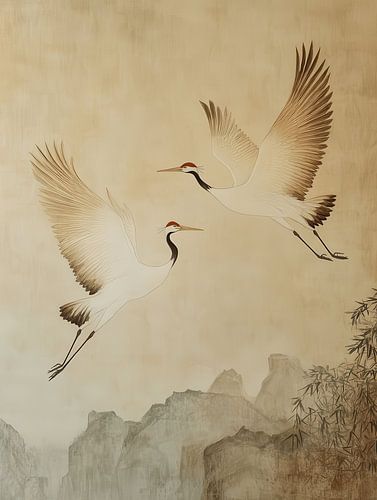 Danse des deux grues dans le style mural de Dunhuang