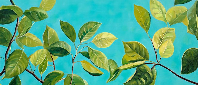 Green leaves on blue - Vivid by Poster Art Shop