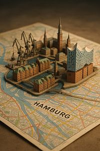 Diorama de carte 3D de Hambourg - Sites miniatures de la ville portuaire
