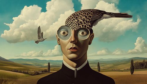Man met vogelhoofd surrealistisch surrealisme