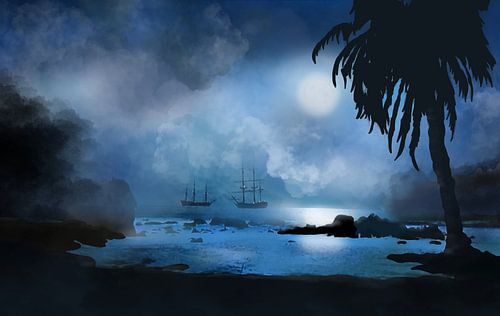 Pirate ships off the coast of Port Royale