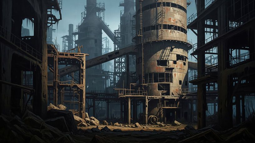 Dilapidated Industrial Complex with Metal Structures and Rubble by Markus Gann