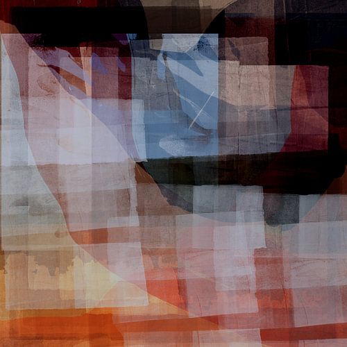 Modern abstract landschap. Terra, taupe, blauw.