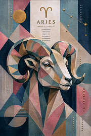 Astrologisch schilderij van de Ram – Moderne dierenriem kunst van Galerij Hoppenbrouwers