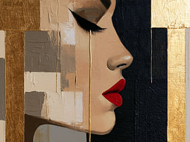Abstract Vrouwenportret met Goud en Rode Lippen van SPEQ ART