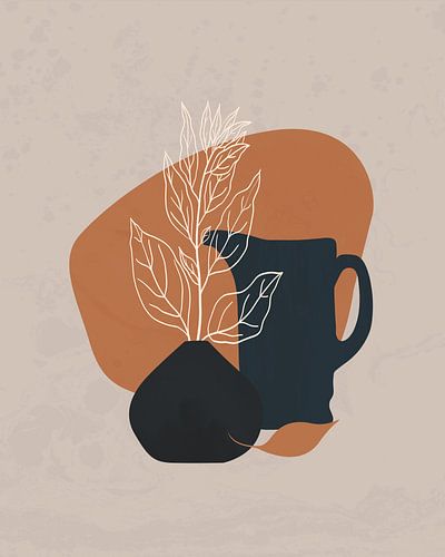 Minimalistisch stilleven van een kan en een vaas