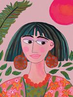 Kleurrijk Modern Abstract Vrouw Portret Neon Roze