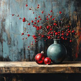 Red Christmas with Blue Vase by Art Whims