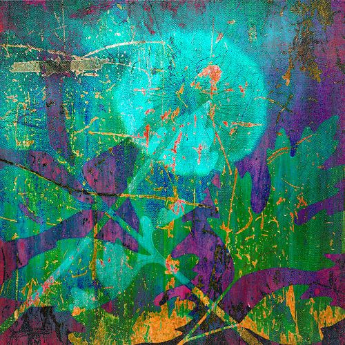 Moderne Botanische kunst.  Abstracte planten  in aqua/paars/groen