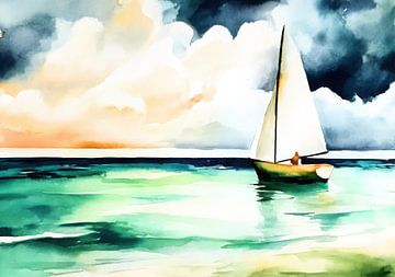 Segelboot auf dem Meer – Aquarell von Niklas Maximilian