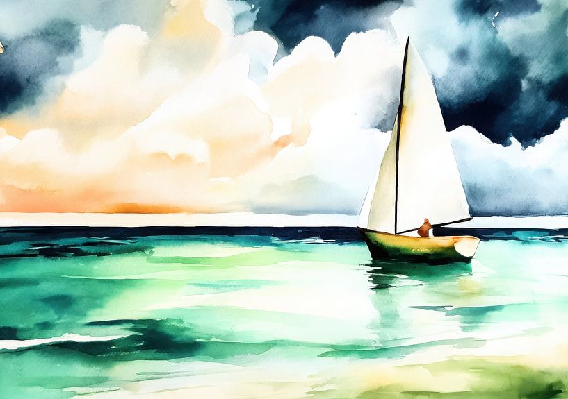 Sailboat on the sea - watercolour by Niklas Maximilian