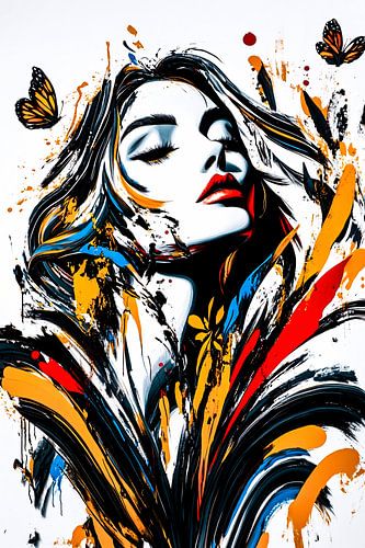 Expressieve vrouw met vlinders