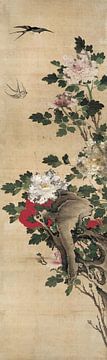 Chen Mei,Pivoines et hirondelles, oiseaux et fleurs chinoises Peintre