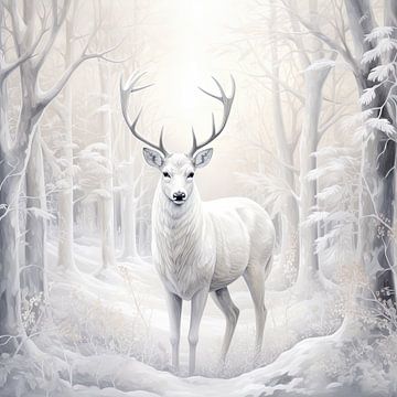 Portrait d'un cerf dans un paysage hivernal sur Vlindertuin Art